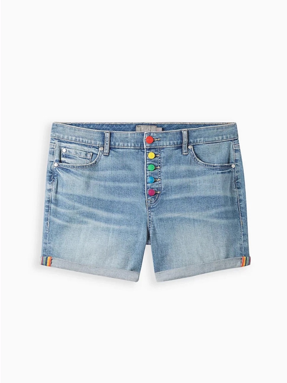 torrid Light Blue Denim Shorts with Rainbow Buttons